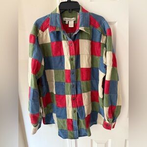 David Brooks Women’s multicolor patchwork like button up shirt. Country Granny